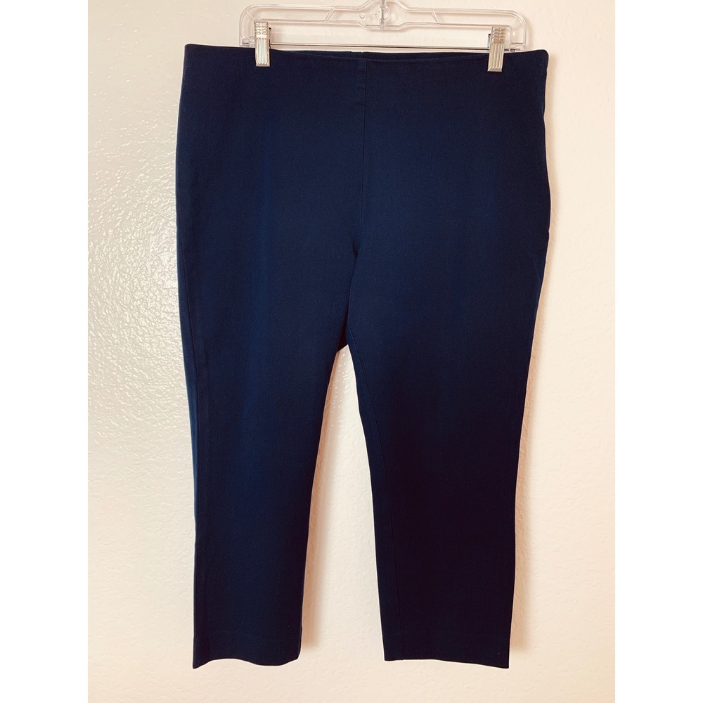 Lauren Ralph Lauren Pants Women 14P Navy Blue Cropped Side Zip Quiet Luxury